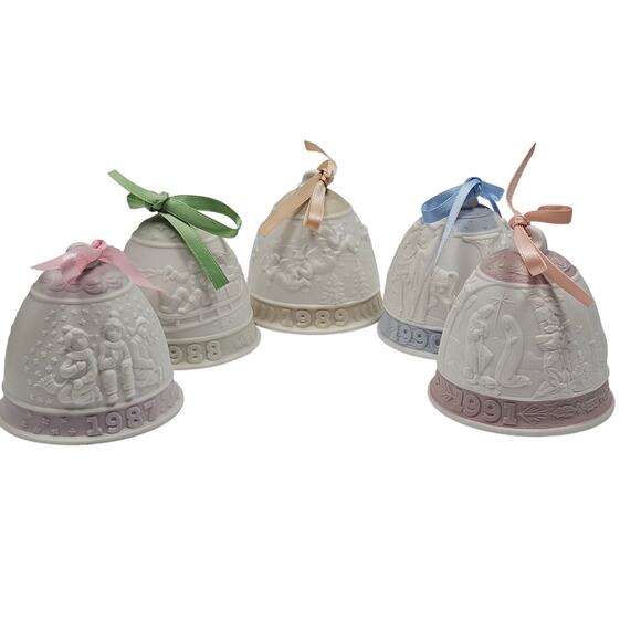 Vtg 1987 - 1991 Lladro Annual Christmas Bells Set of 5 Collectibles Made Spain - Picture 1 of 8